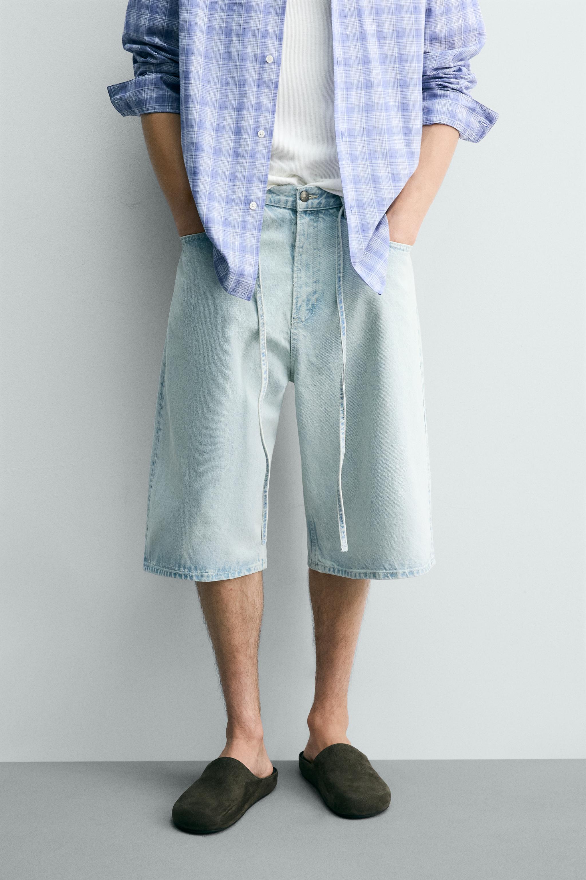 EMBROIDERED BAGGY FIT DENIM JORTS